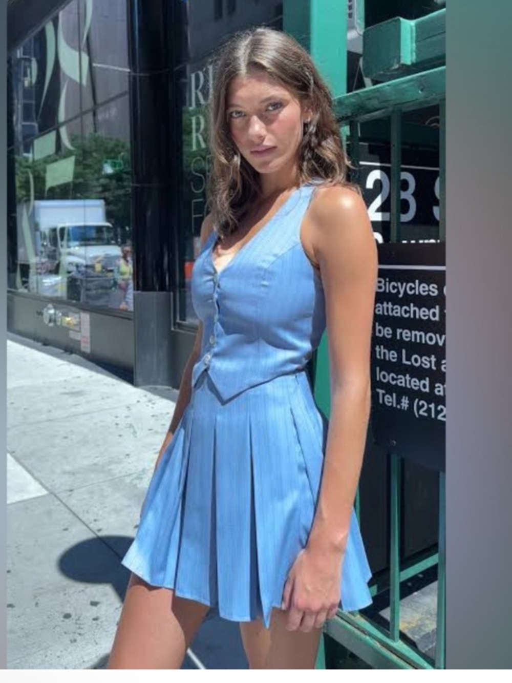 Amanda Uprichard Niall Sky Blue Pleated V-Neck Mini Skort Dress NWT $268 - Picture 2 of 3
